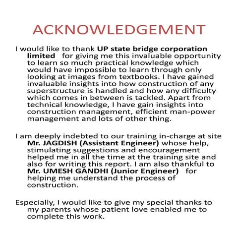 Training report ON BRIDGE