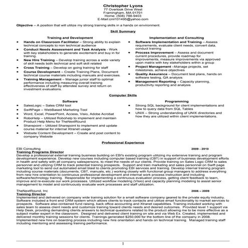 Training Resume Chris Lyons
