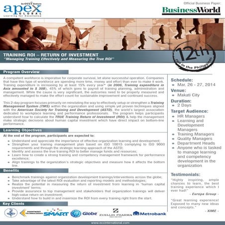 Training ROI - Return of Investment