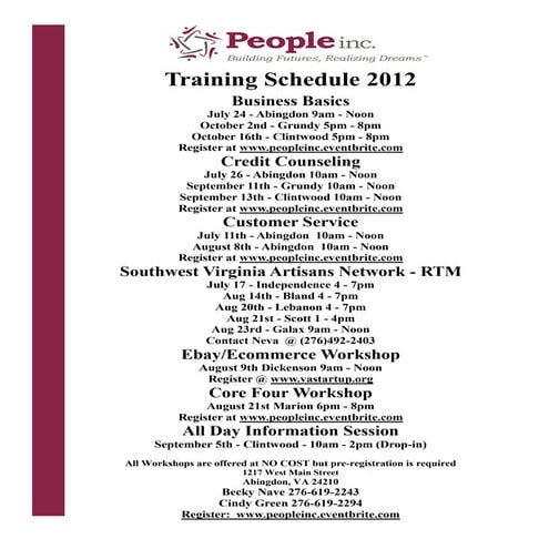 People Inc Financial Service Training Schedule