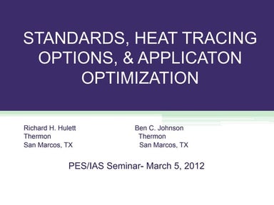Training Seminar - Standards, Heat Tracing Options & Application Optimization...