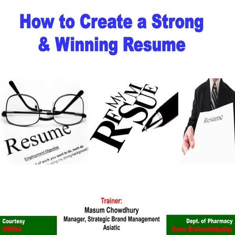 Training session 1   how to create a strong & winning resume