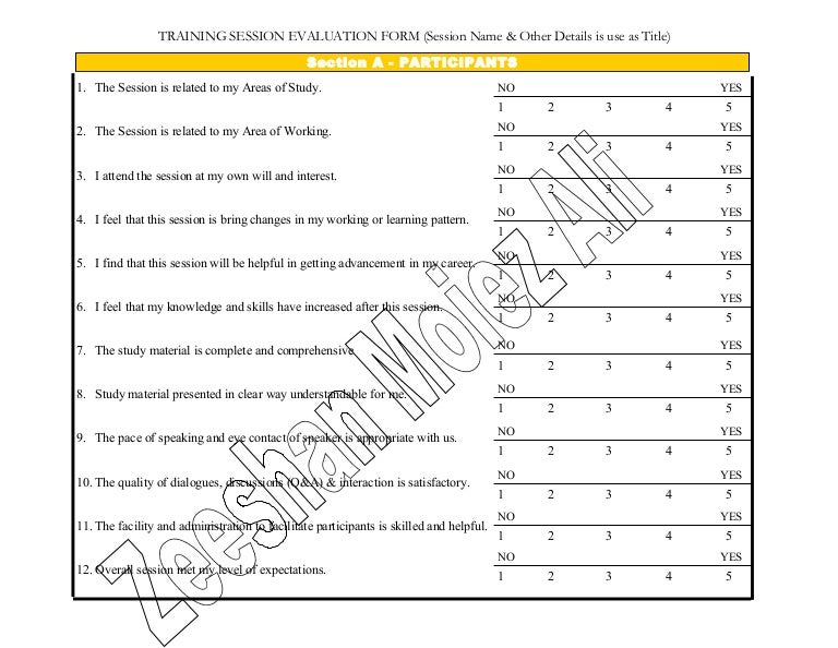 training session evaluation form template for feedback form for training