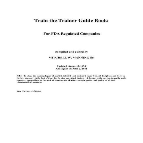 Train the Trainer for FDA Regulated Industries