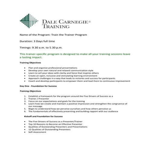 Train the trainer program contents