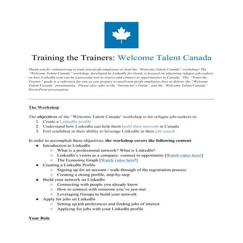 Welcome Talent Canada | Train the Trainer Instructor's Manual 