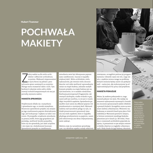 Hubert Trammer, Pochwała makiety