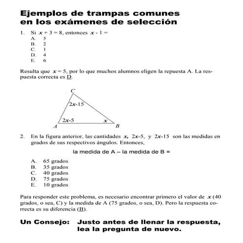 Trampas comunes en los exámenes de se selección sobre matemáticas