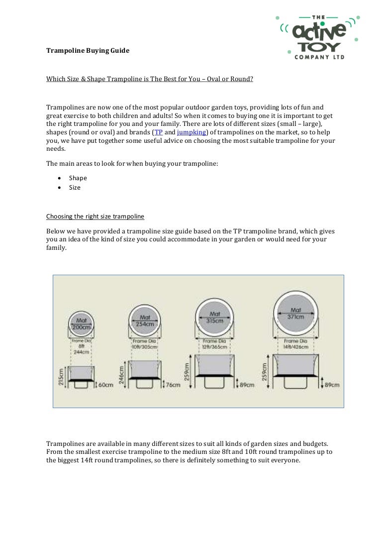 Trampoline Size Chart