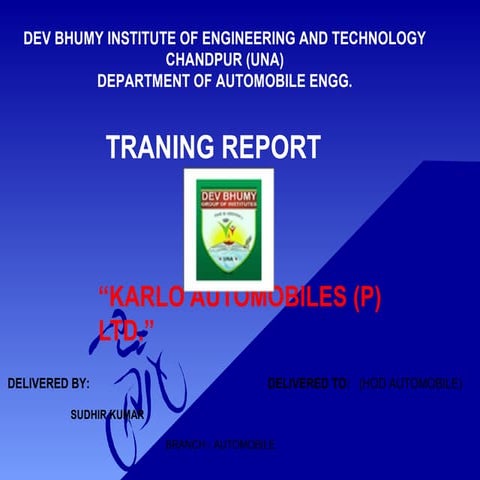 automobile workshop ppt Traning report by c rang rajan and sudhir kumar