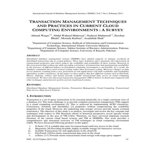 Transaction management techniques and practices in current cloud computing en...