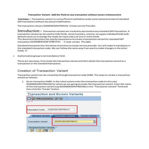 Creating transaction and screen variants | PDF