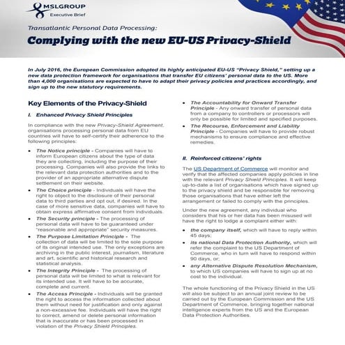 Transatlantic Personal Data Processing: Complying with the new EU-US Privacy ...
