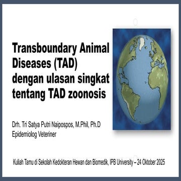 Transboundary Animal Diseases (TAD) dengan ulasan singkat tentang TAD zoonosis