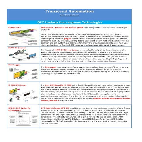 Transcend Automation's Kepware OPC Products