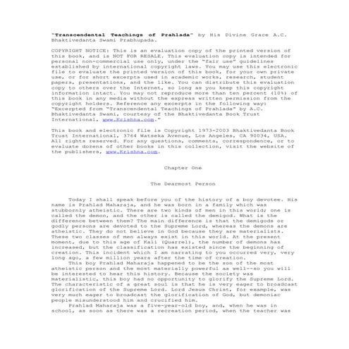 Transcendental teachings of prahlada maharaja