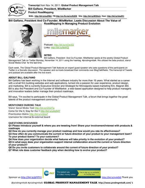 Nov 14: Global Product Management Talk on Roadmapping w/Bill Galfano, Preside...
