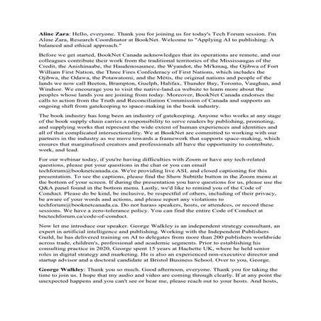 Transcript: Applying AI to publishing: A balanced and ethical approach ...