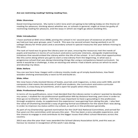 Transcript   are we restricting reading - setting reading free