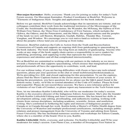 Transcript: Elements of Indigenous Style: Insights and applications for the book industry - Tech Forum 2025
