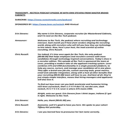 Transcript Erin Stevens RecTech Podcast Interview