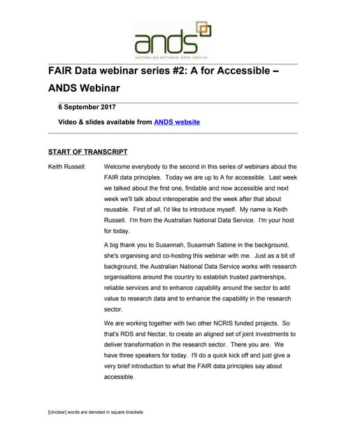 Transcript FAIR webinar #2: A for Accessable-06-06-2017