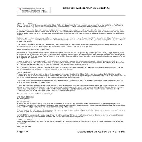 Transcript from #EdgeTalks November 2017: Connecting People for Innovation an...