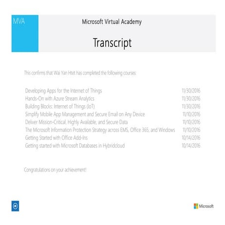 Microsoft Virtual Academy Transcript | PDF