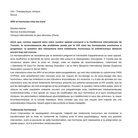 Antirétroviraux et traitements hormonaux chez les personnes trans