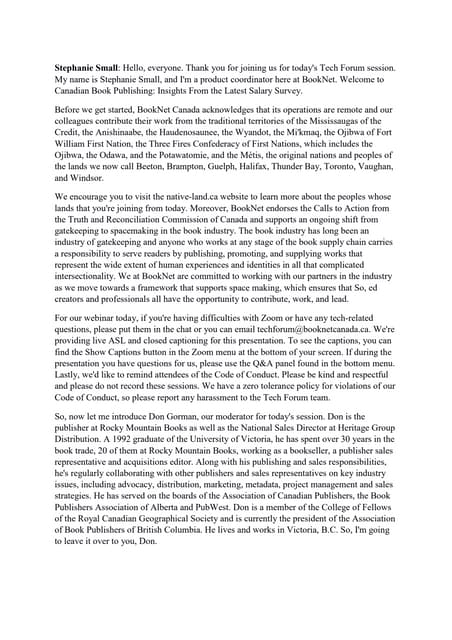 Transcript: Canadian book publishing: Insights from the latest salary survey ...