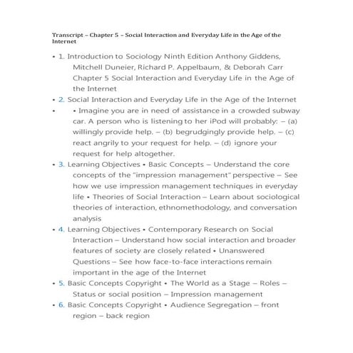 Vermette - Transcript – Chapter 5 – Social Interaction and Everyday ...