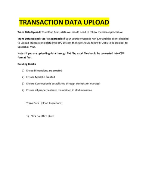 Trans data upload SAP BCP 10.0 NW