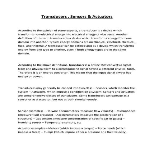 Transducers , Sensors & Actuators
