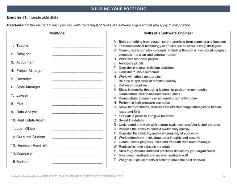 transferable skills exercise