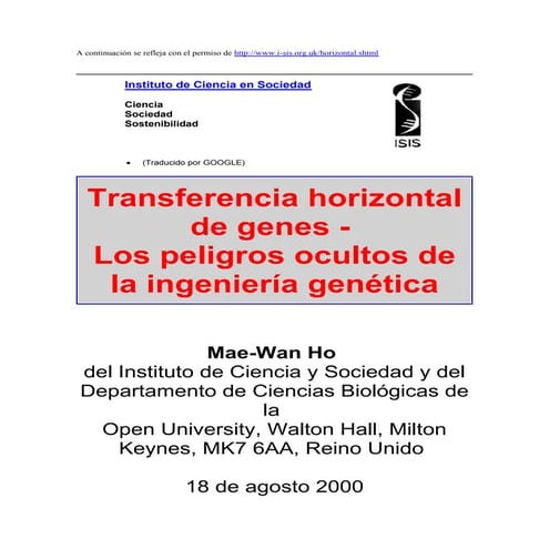 Transferencia horizontal de genes -  Los peligros ocultos de la ingeniería ge...
