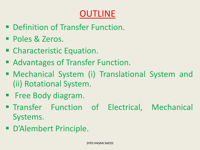 Transfer fn mech. systm