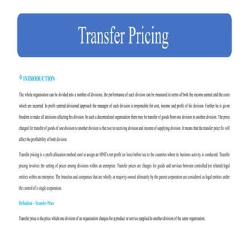 transfer pricing it contains about objectives , types, features, limitations,...