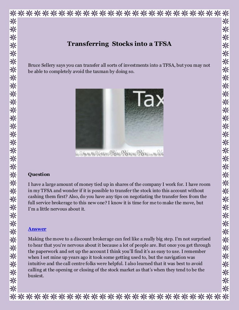 Transferring stocks into a tfsa