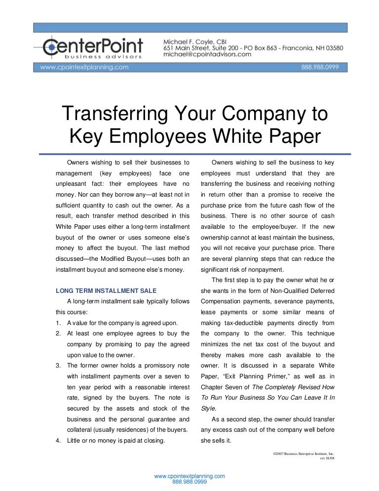 transferring your company to key employees transferring within a company