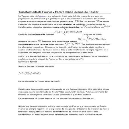 Transformada de fourier y transformada inversa de fourier