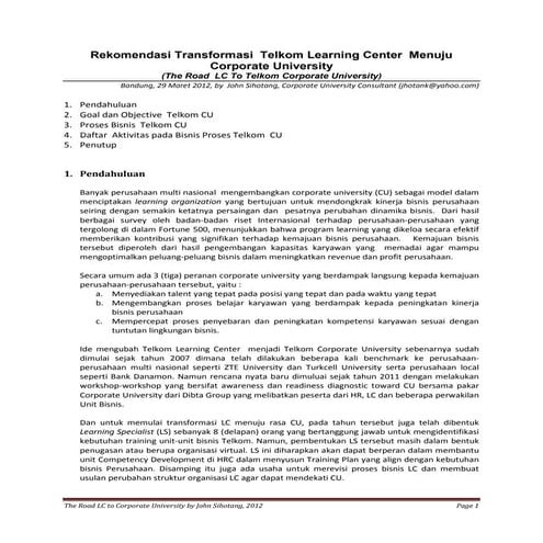 Transformasi Telkom LC menuju CU