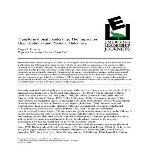 Transformational leadership the impact on organisation and personal ...