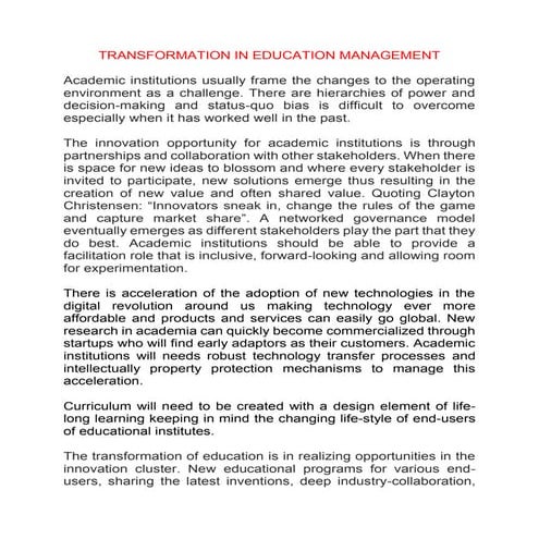 Transformation in education management  sangam