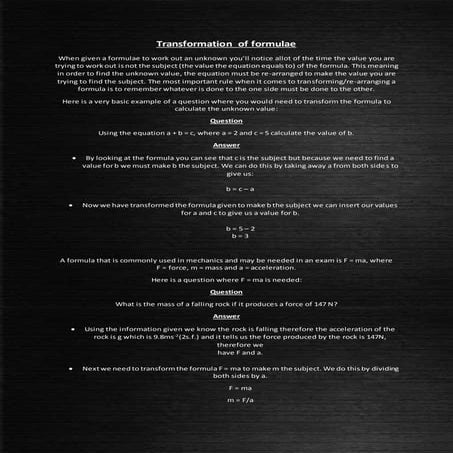 Transformation of formulae