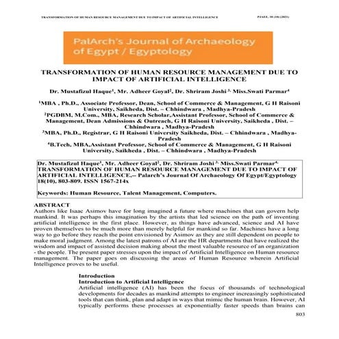 TRANSFORMATION OF HUMAN RESOURCE MANAGEMENT DUE TO IMPACT OF ARTIFICIAL INTEL...