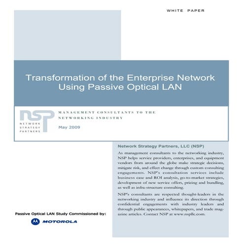 Transformation of the Enterprise Network using Passive Optical LAN
