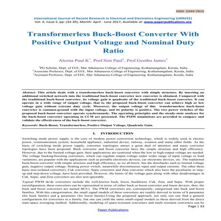 Transformerless Buck-Boost Converter With Positive Output Voltage and Nominal...