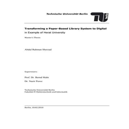 Transforming a Paper-Based Library System to Digital in Example of Herat Univ...