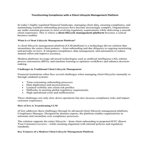 Transforming Compliance with a Client Lifecycle Management Platform | PDF