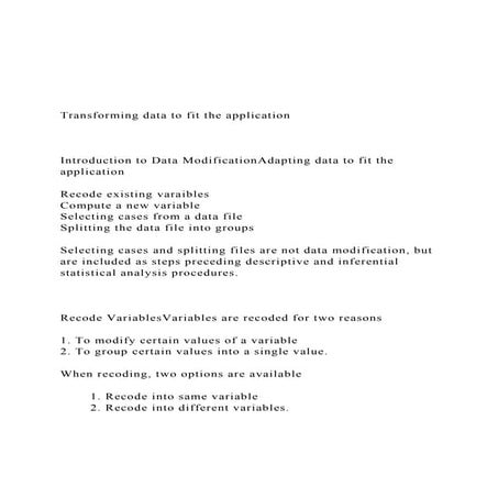 Transforming data to fit the applicationIntroducti.docx